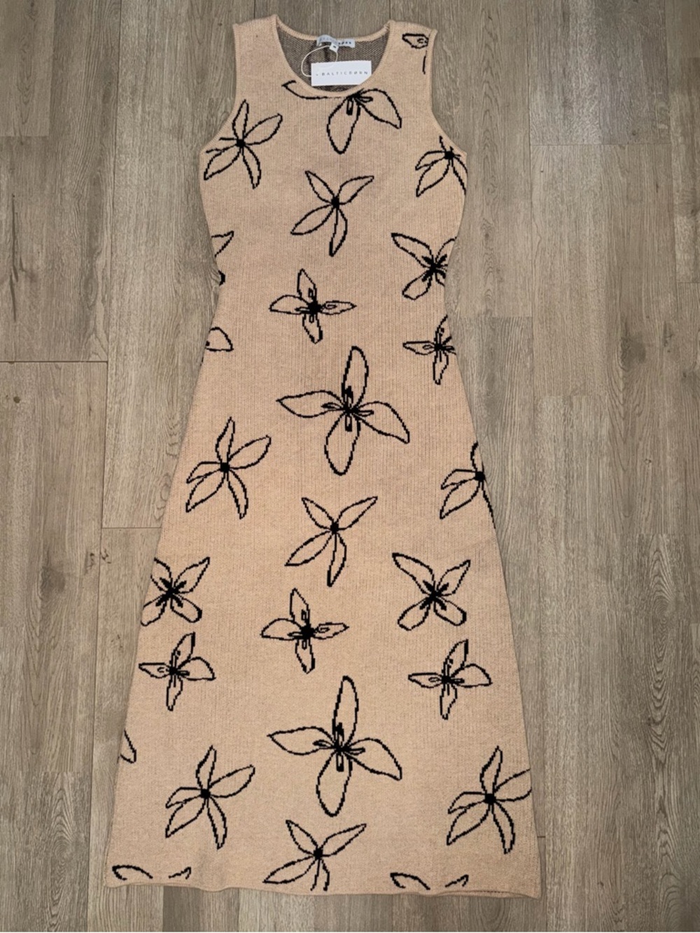 Baltic Born Beige Maxi Dress with Black Floral Outline